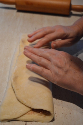 folding the dough lengthways